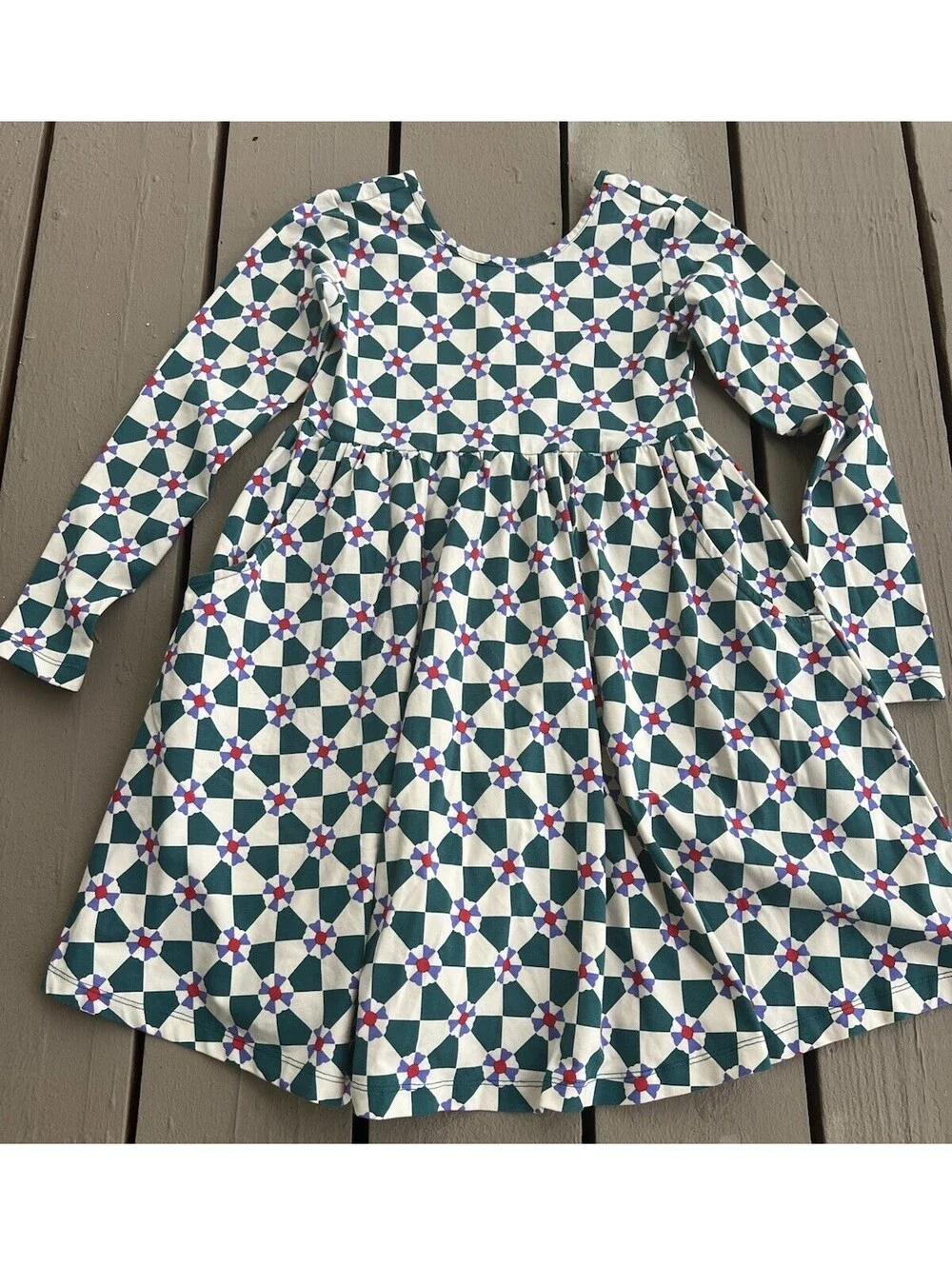 Hanna Andersson Emerald Green Fit and Flare Long Sleeve Dress Size 8